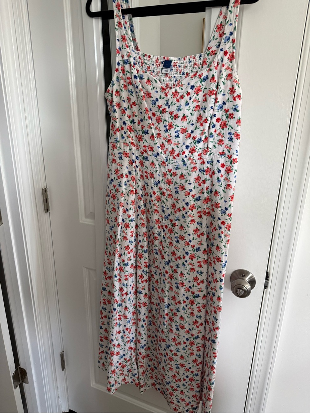 Old Navy White Maxi Dress with Red and Blue Floral Print